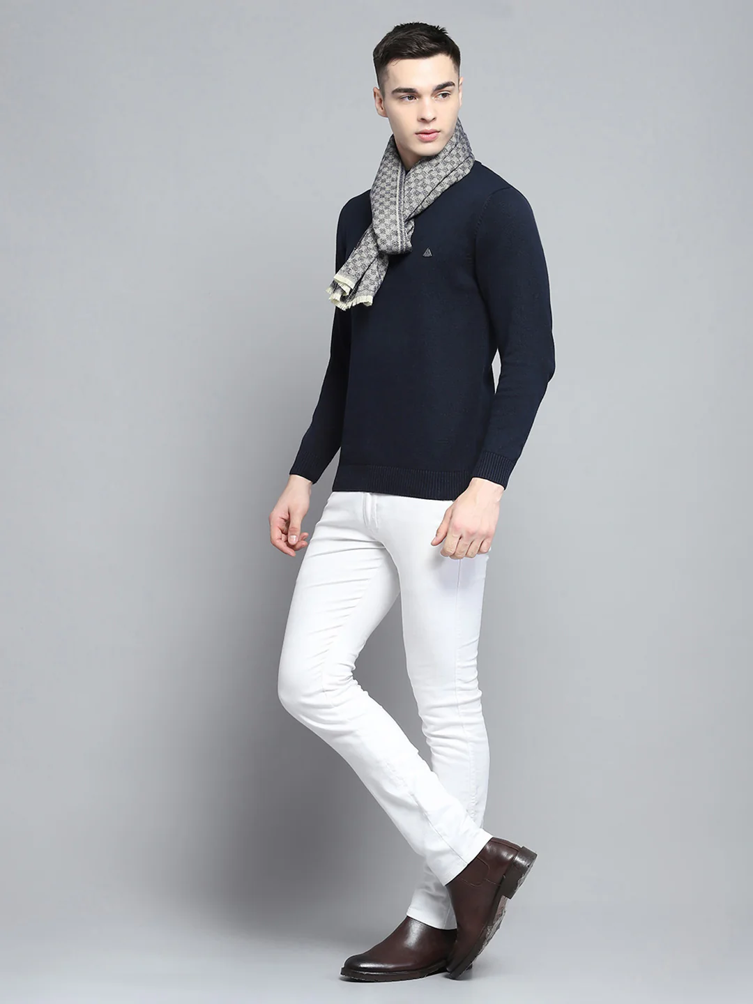 Men Grey Self Design Muffler - Image 2