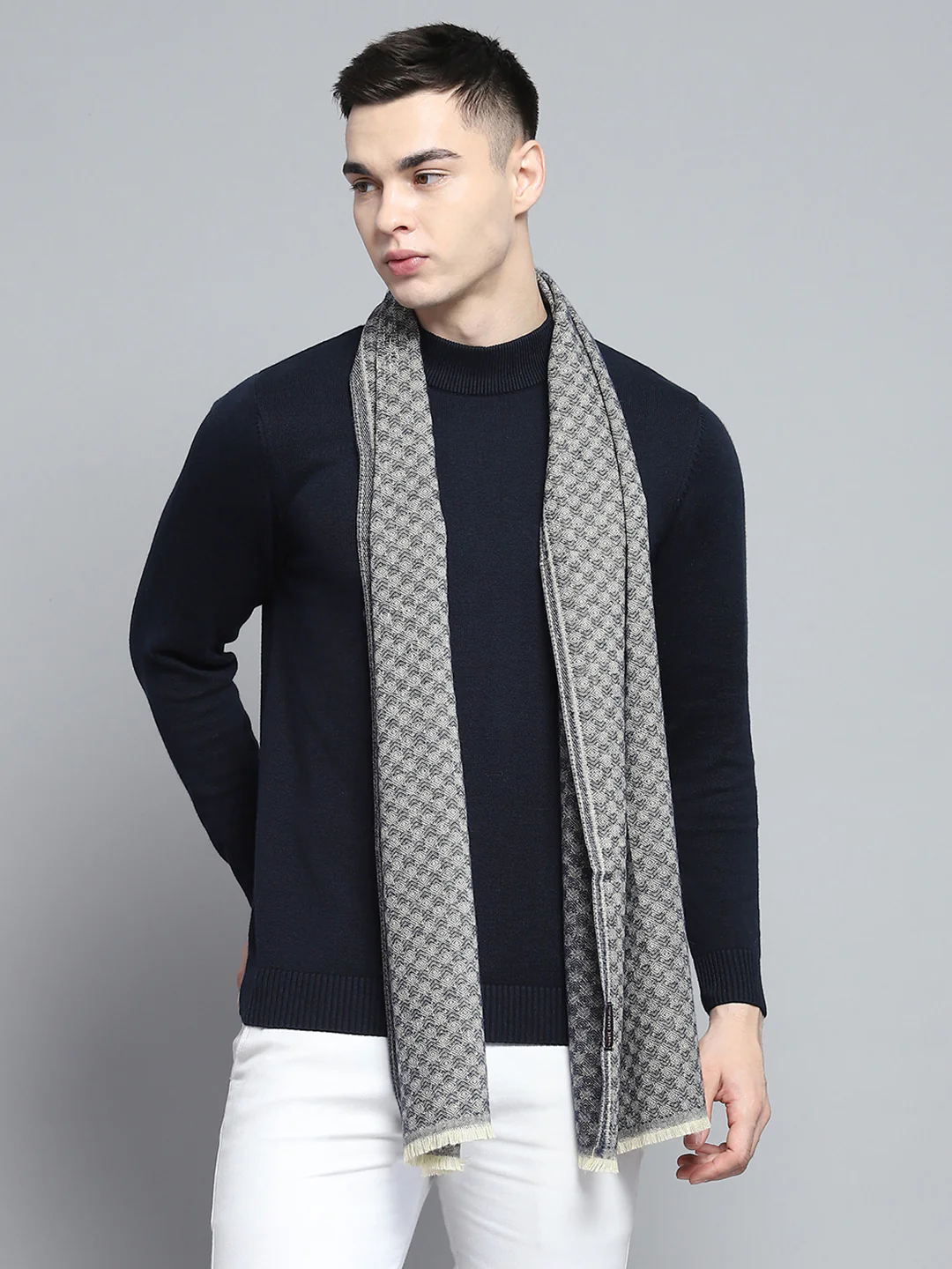 Men Grey Self Design Muffler - Image 5
