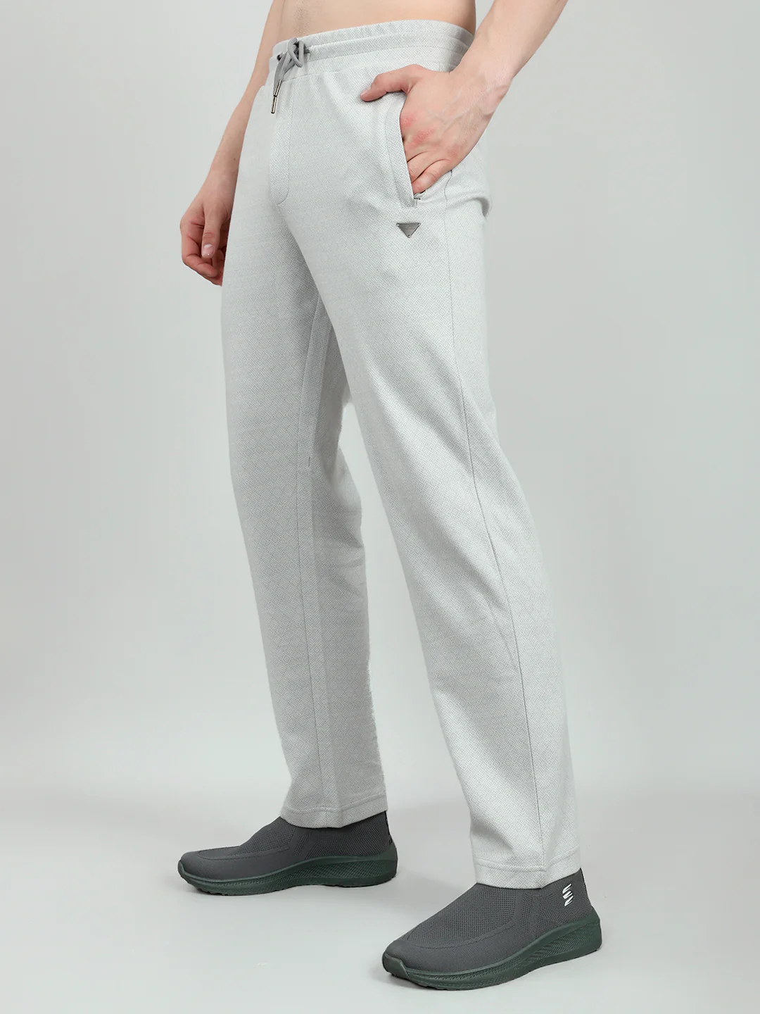 Men Grey Self Design Regular Fit Lower - Image 2