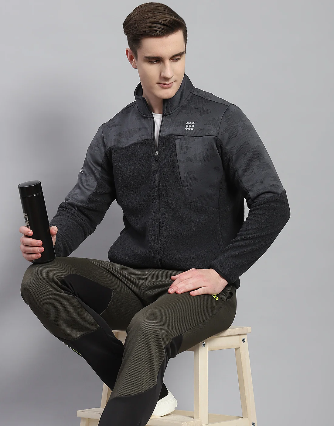 Rock.it Men Grey Self Design Stand Collar Full Sleeve Sweatshirt - Image 2