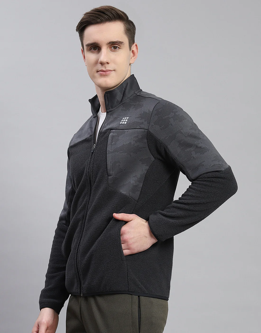 Rock.it Men Grey Self Design Stand Collar Full Sleeve Sweatshirt - Image 4
