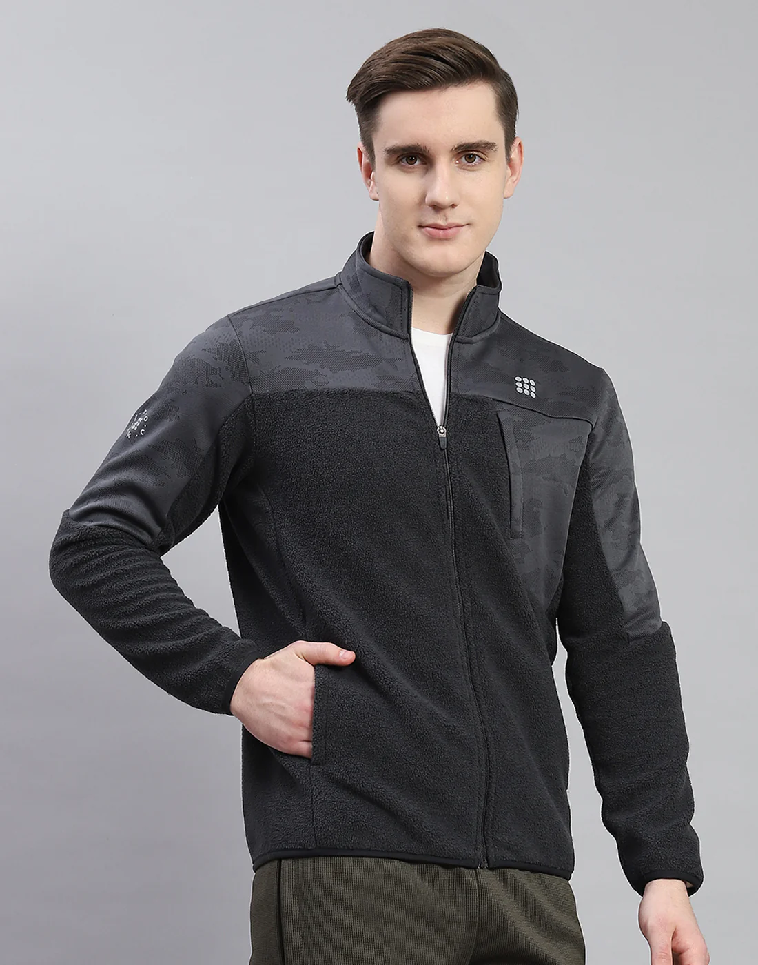 Rock.it Men Grey Self Design Stand Collar Full Sleeve Sweatshirt - Image 5