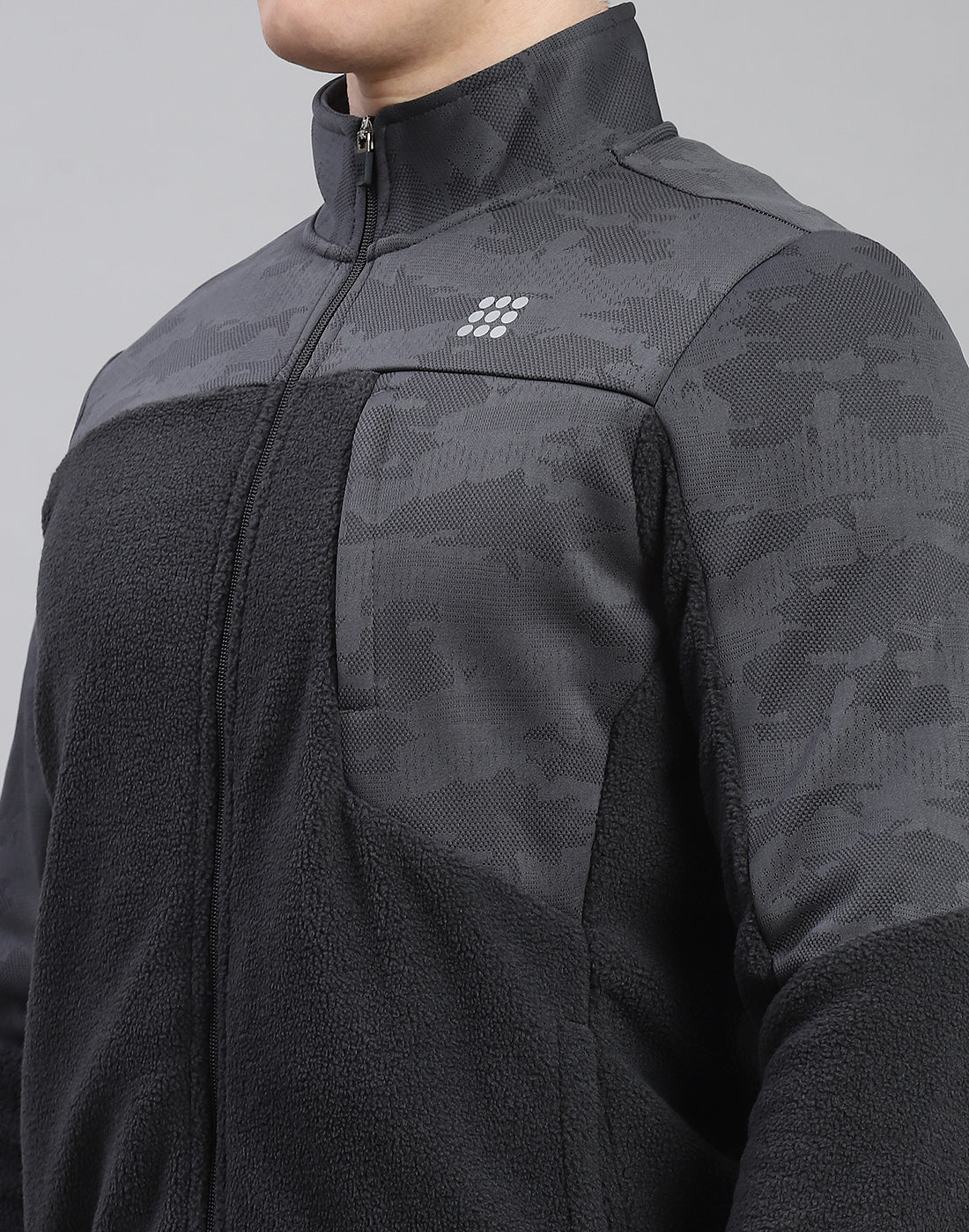 Rock.it Men Grey Self Design Stand Collar Full Sleeve Sweatshirt - Image 7