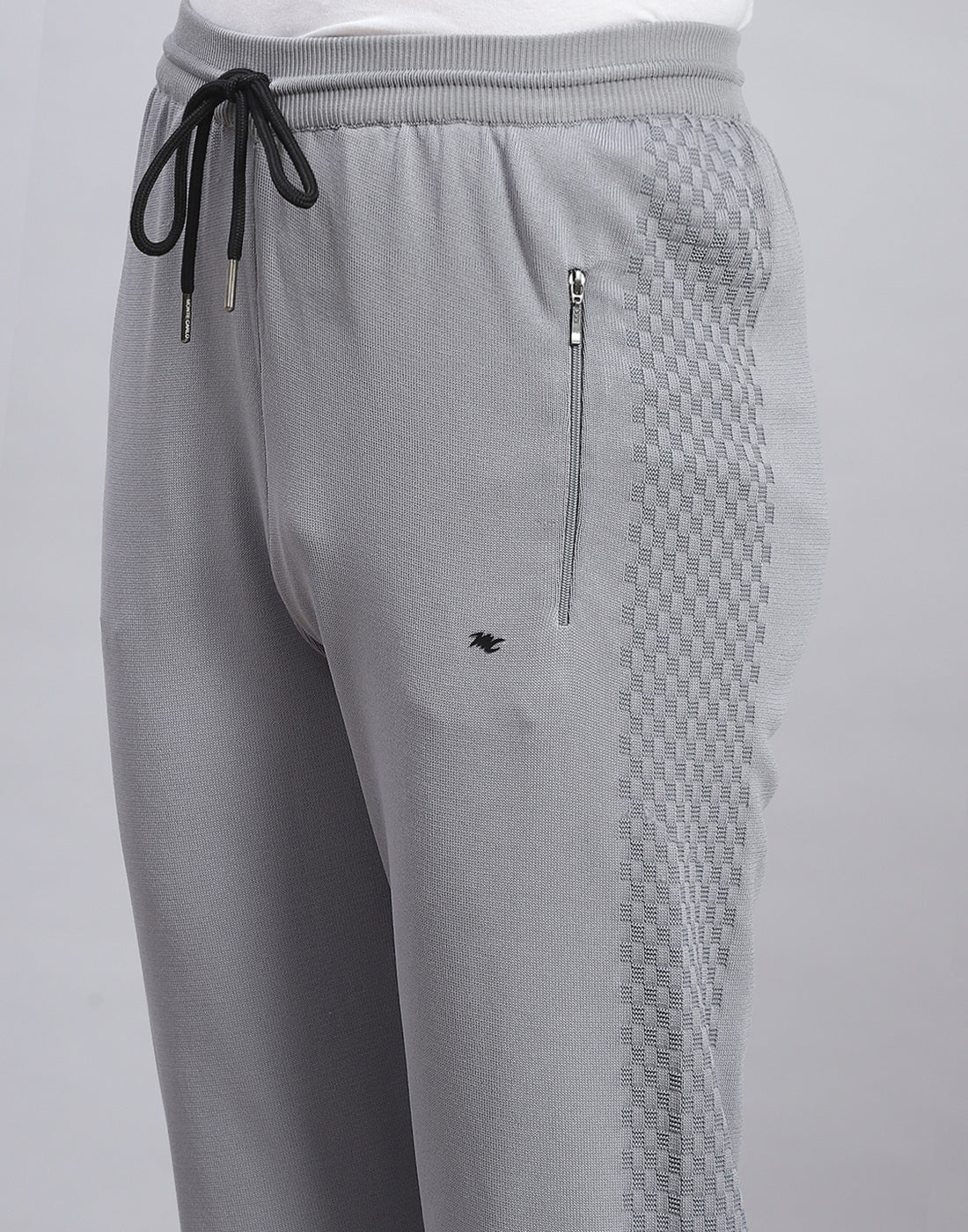 Men Grey Self Design Stand Collar Full Sleeve Tracksuit - Image 8