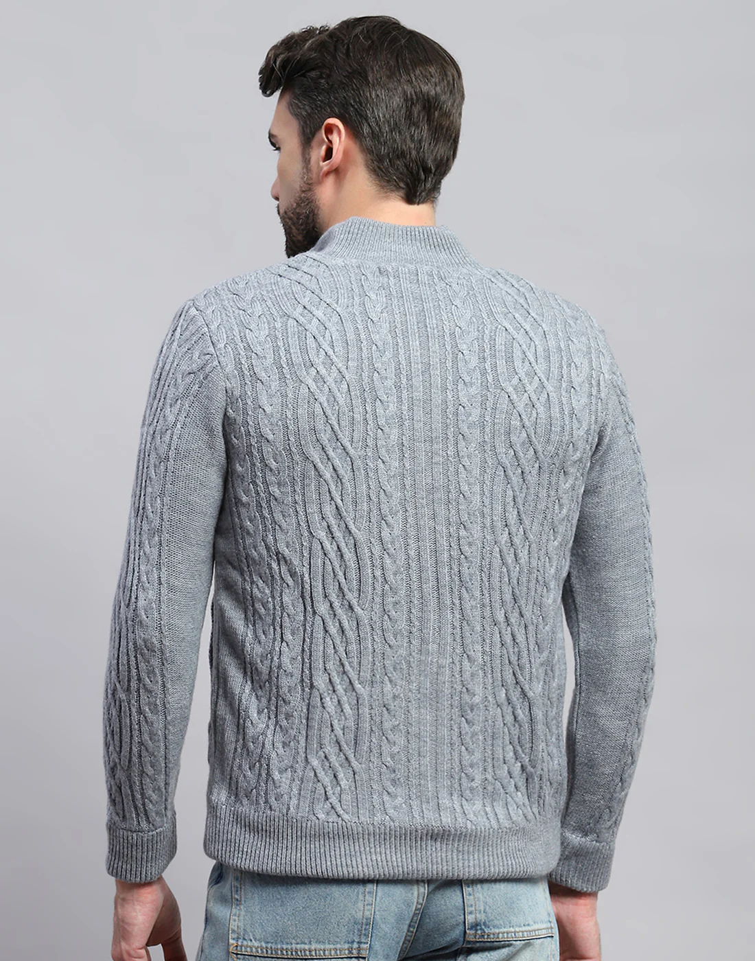 Men Grey Self Design Turtle Neck Full Sleeve Jacket - Image 5