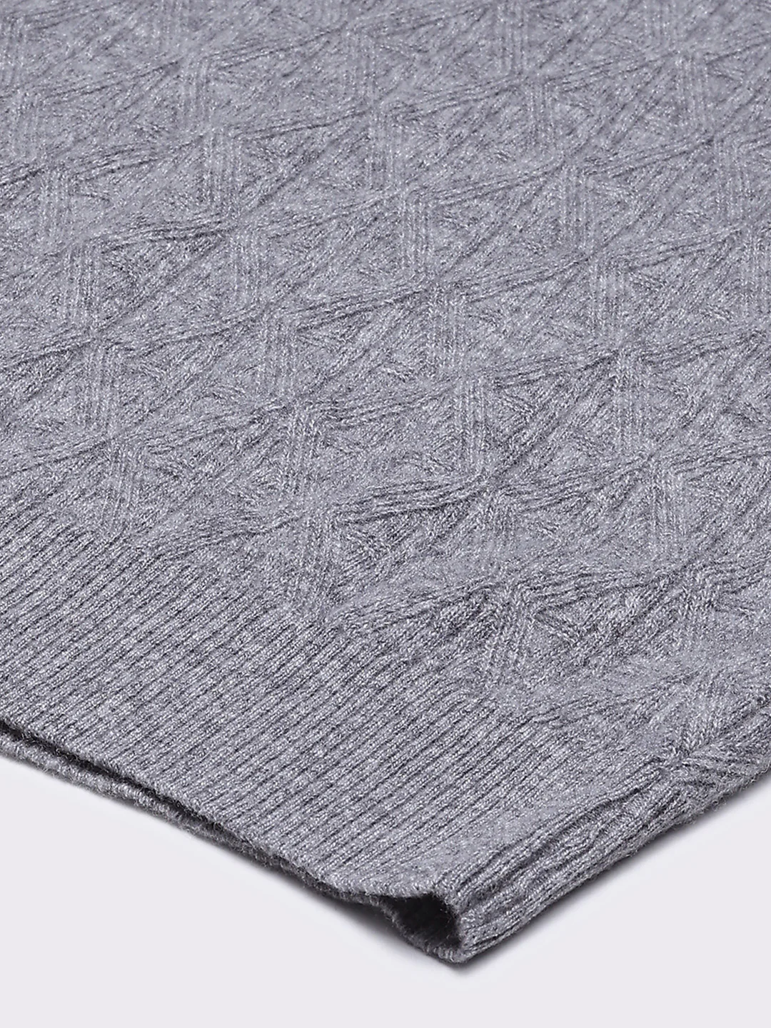 Men Grey Self Design V Neck Sleeveless Sweater - Image 8