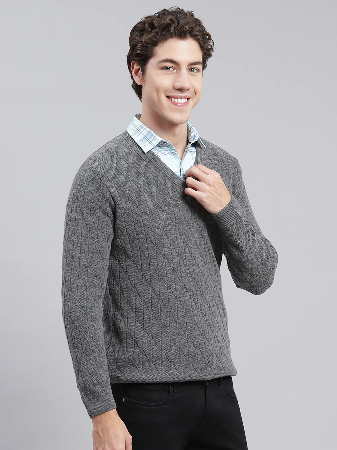 Men Grey Self Design Wool blend Pullover - Image 3