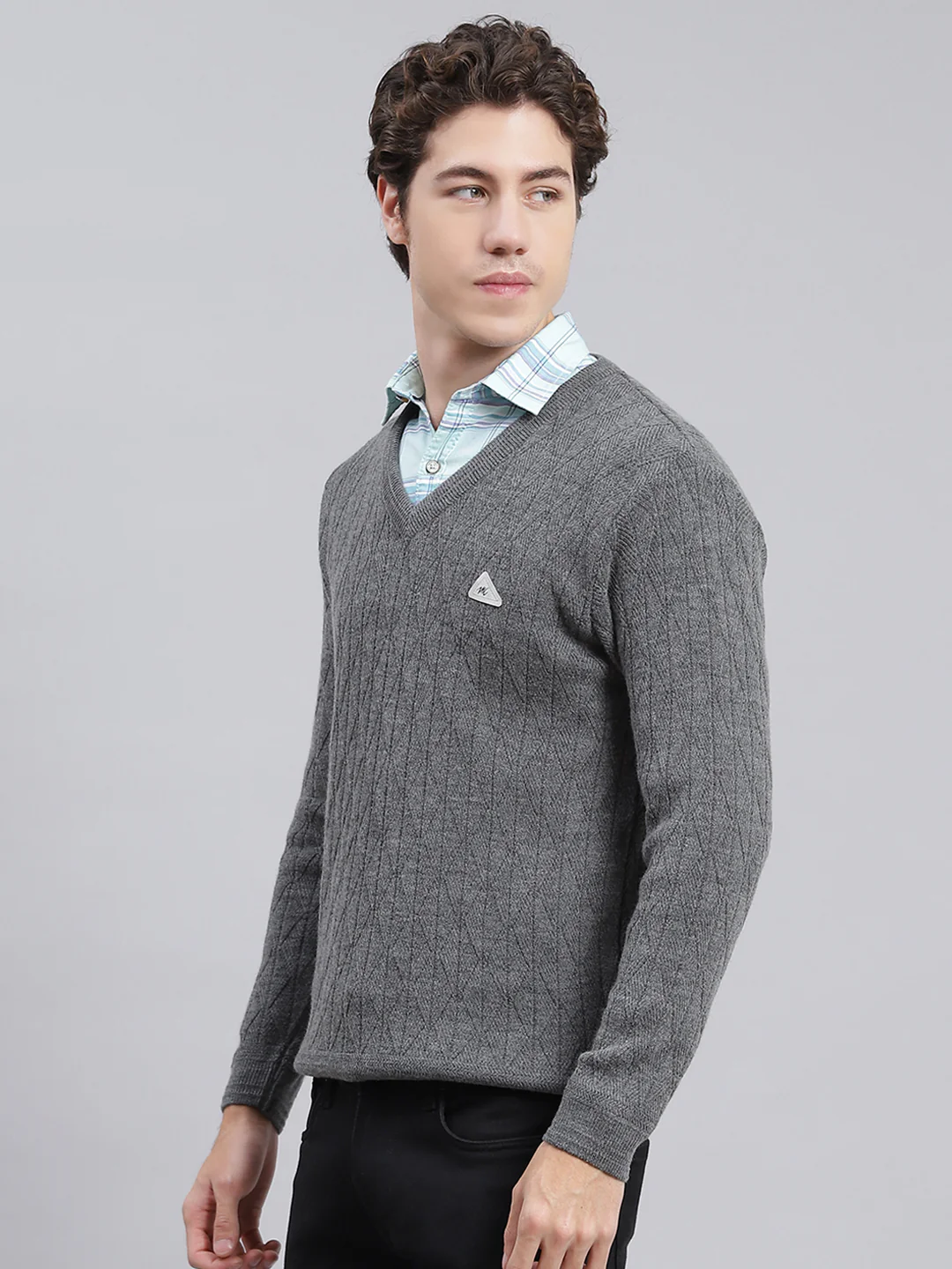 Men Grey Self Design Wool blend Pullover - Image 4