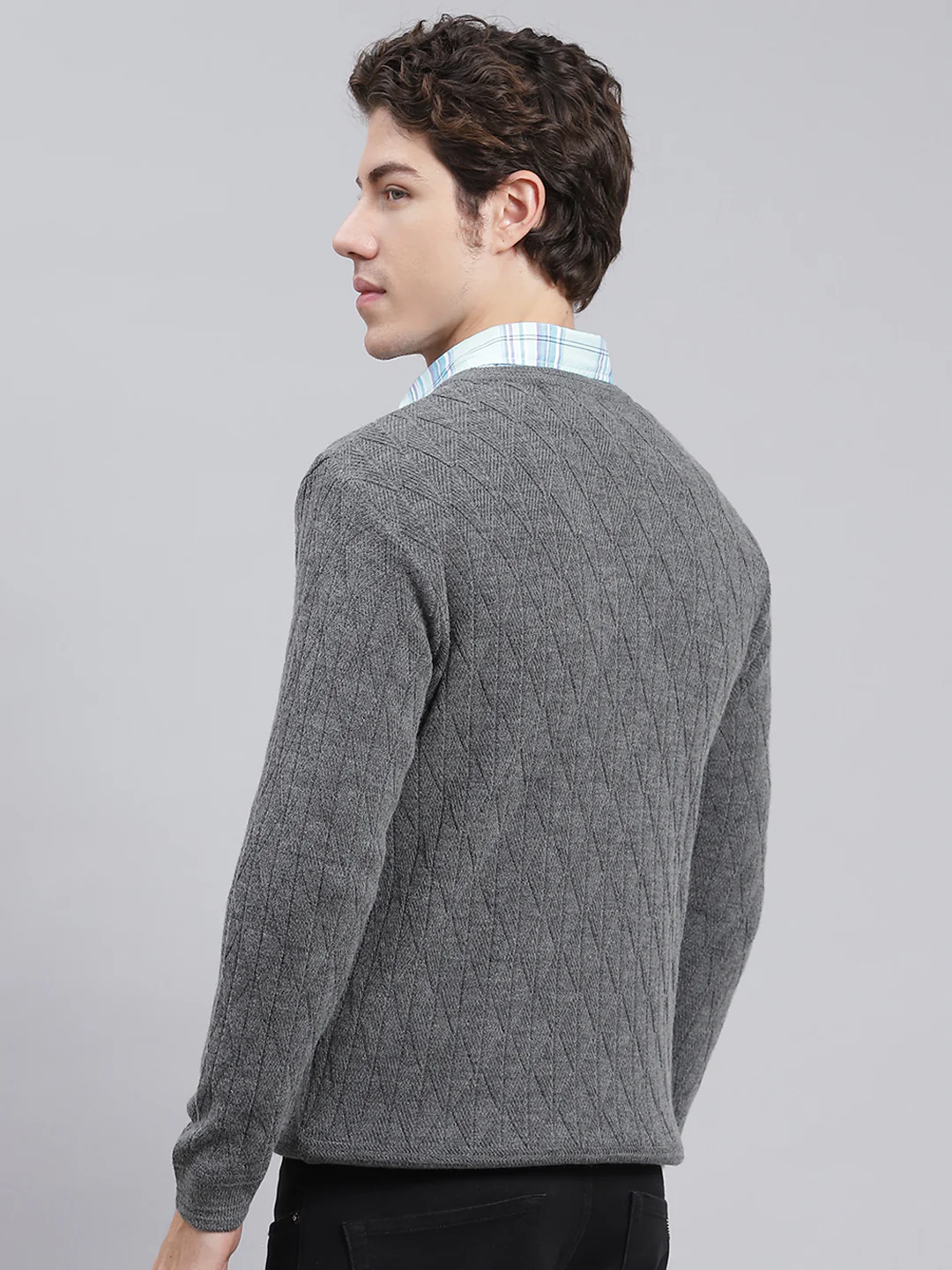Men Grey Self Design Wool blend Pullover - Image 5