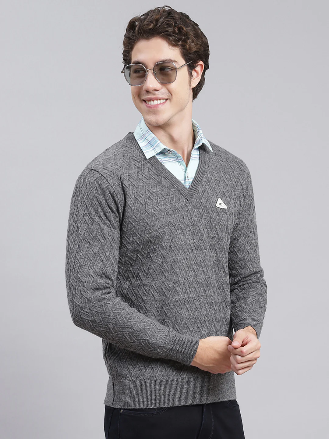 Men Grey Self Design Wool blend Pullover - Image 2