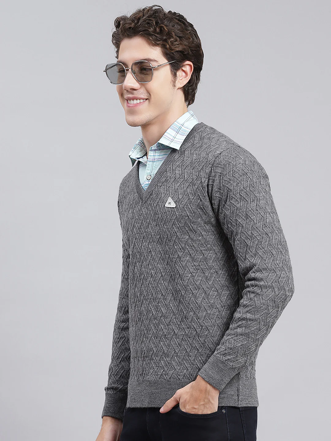 Men Grey Self Design Wool blend Pullover - Image 3