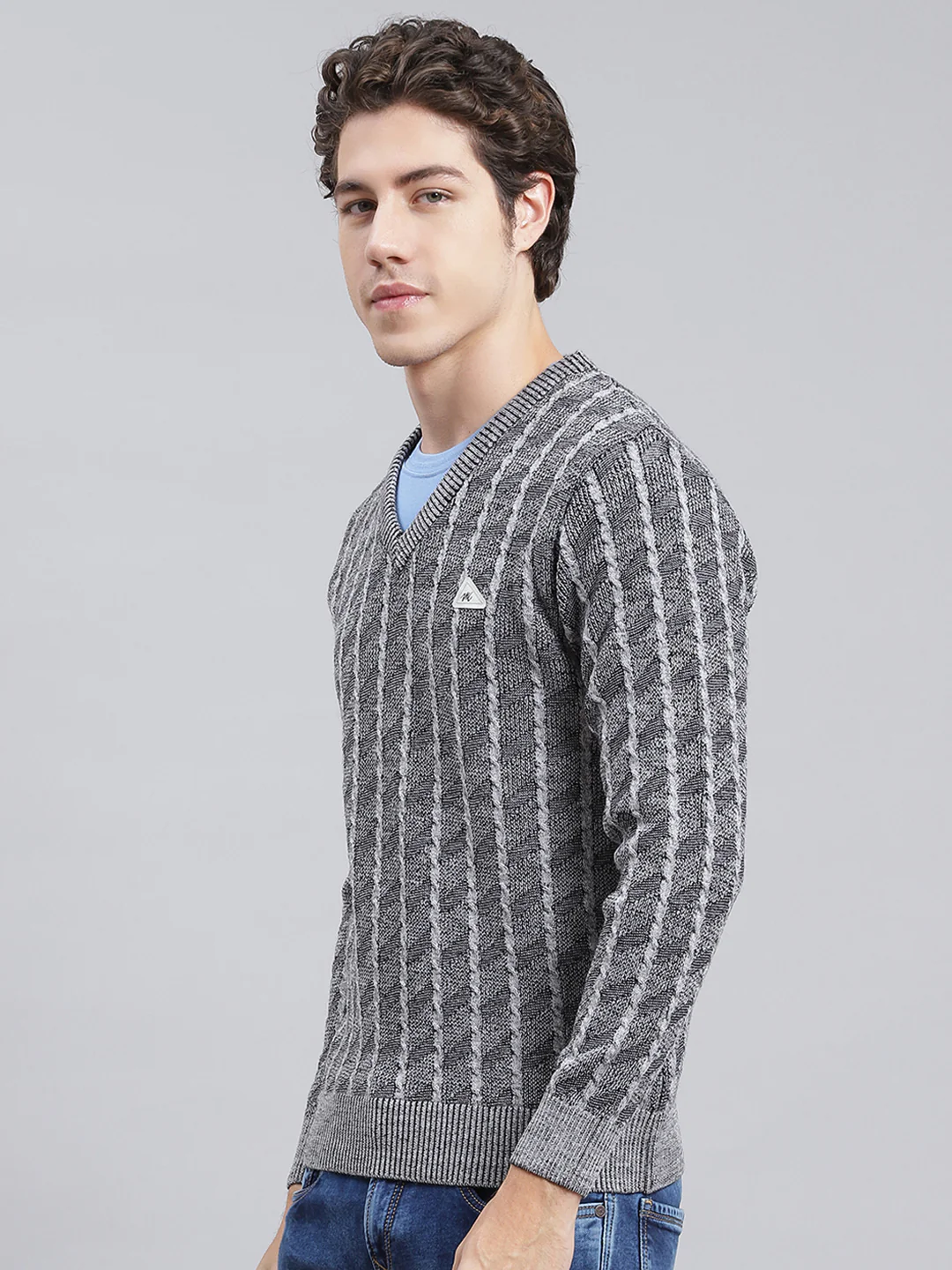 Men Grey Self Design Wool blend Pullover - Image 3