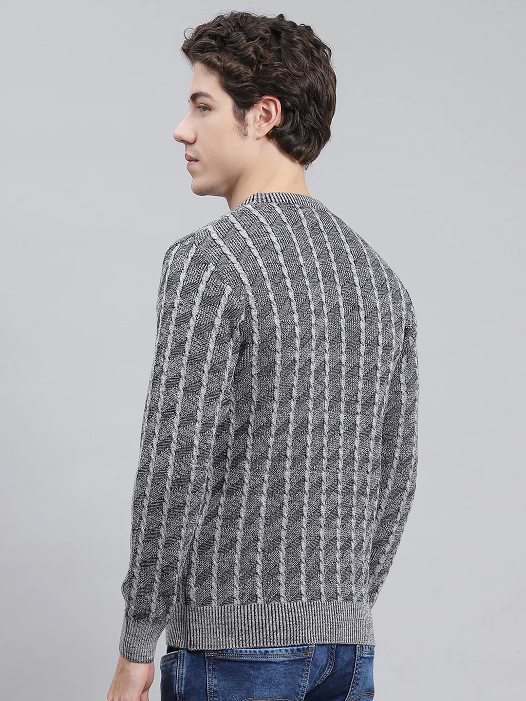 Men Grey Self Design Wool blend Pullover - Image 4