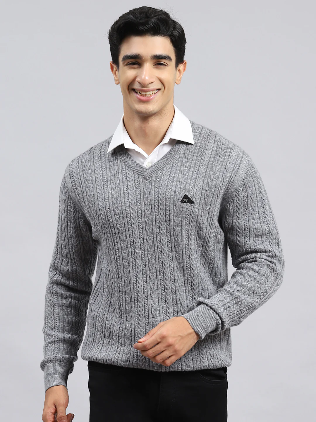 Men Grey Self Pullover - Image 2