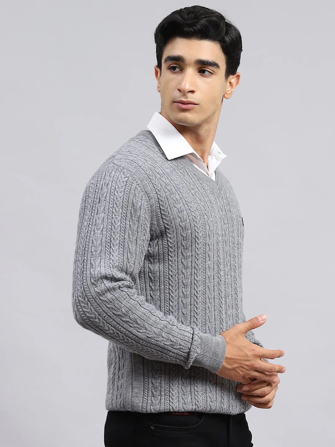 Men Grey Self Pullover - Image 3