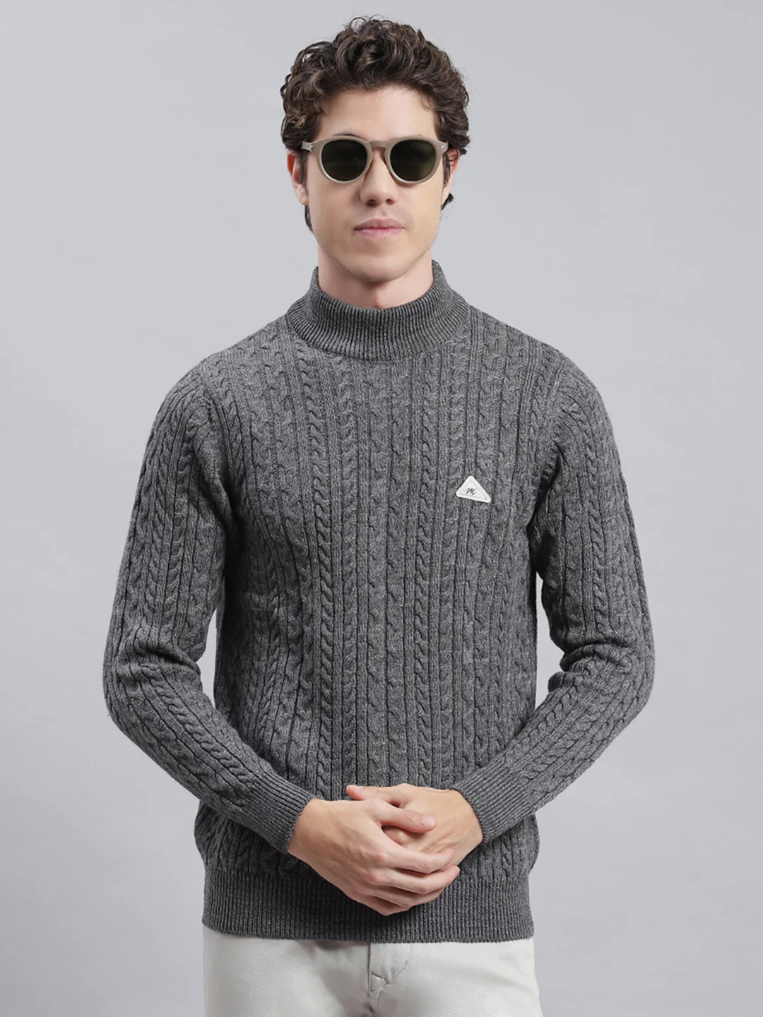 Men Grey Self Pullover