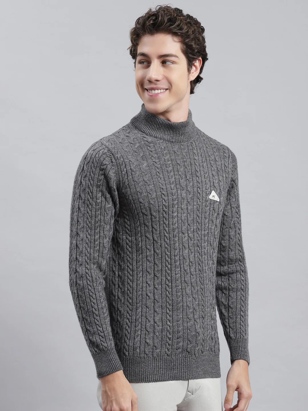 Men Grey Self Pullover - Image 2