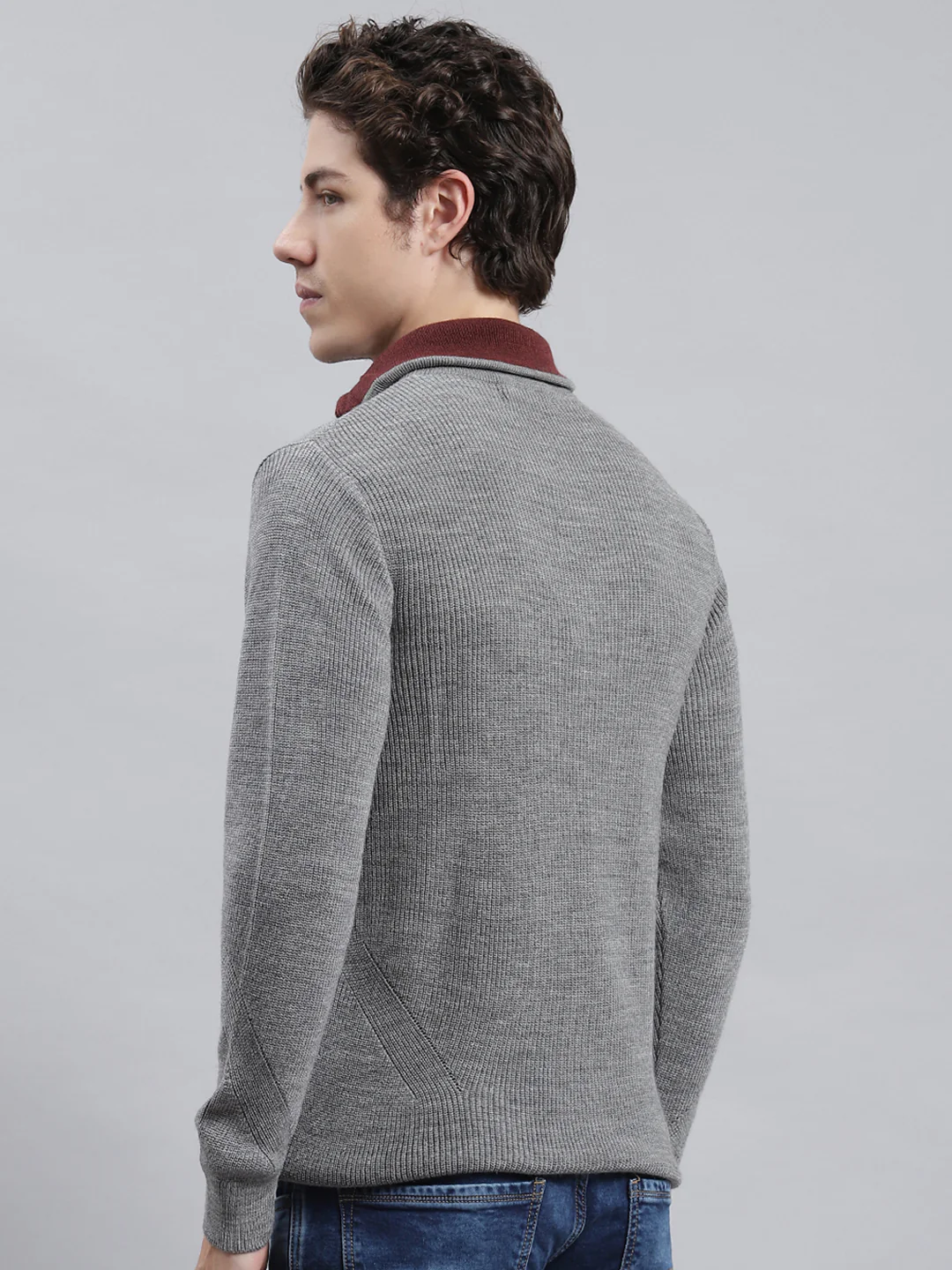 Men Grey Self Pullover - Image 4