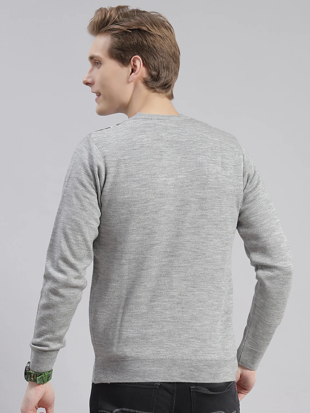 Men Grey Self Design V Neck Full Sleeve Sweaters/Pullovers - Image 5