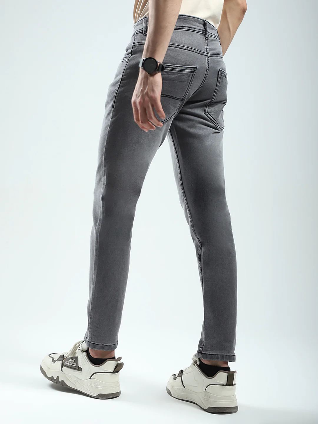 Men Grey Solid Ankle Length Denim - Image 5