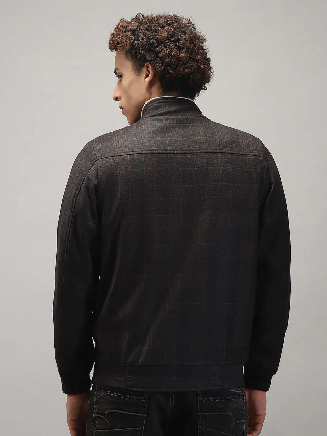 Men Grey Solid Band Collar Full Sleeve Jacket - Image 5