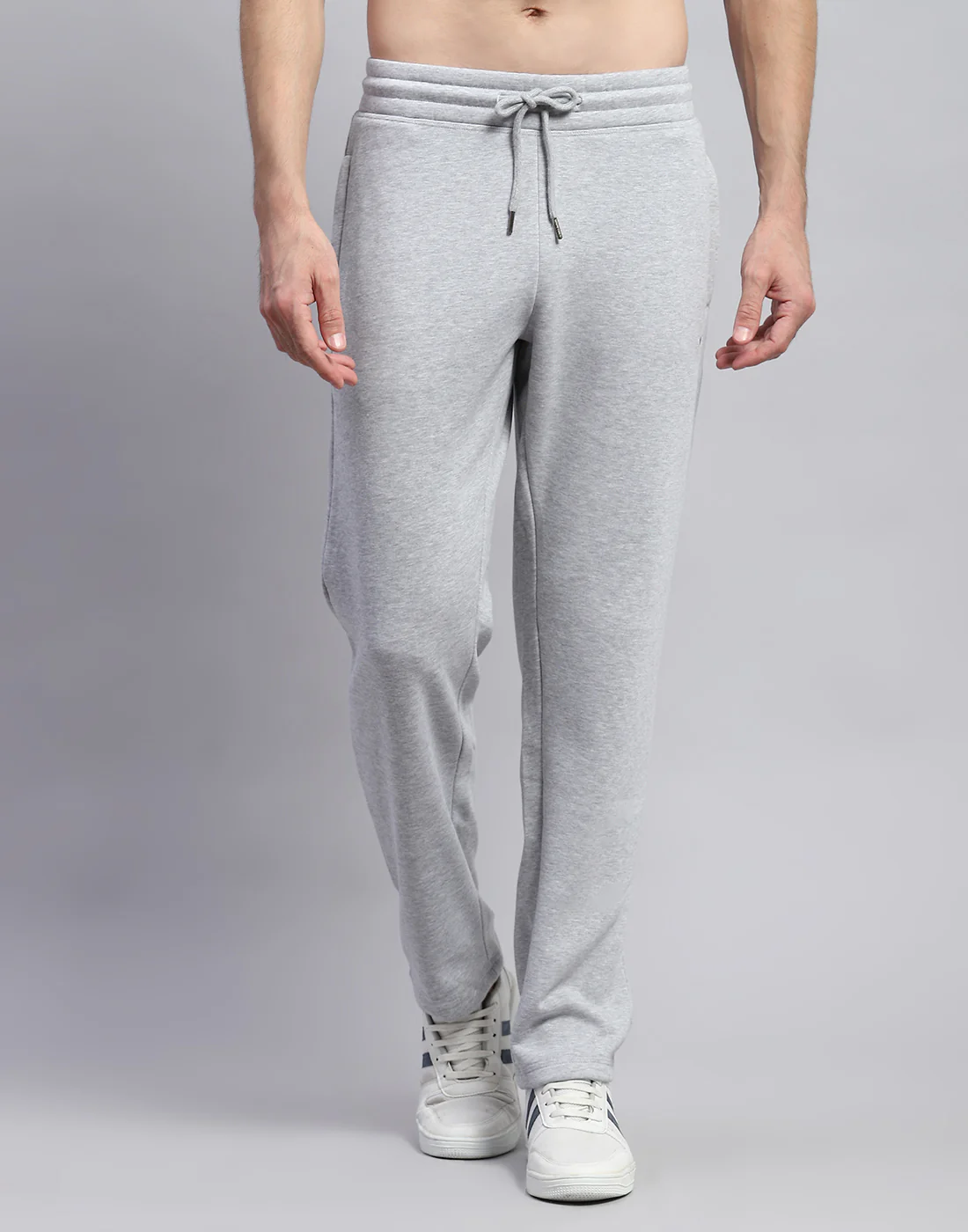 Men Grey Solid Band Collar Full Sleeve Winter Tracksuit - Image 7