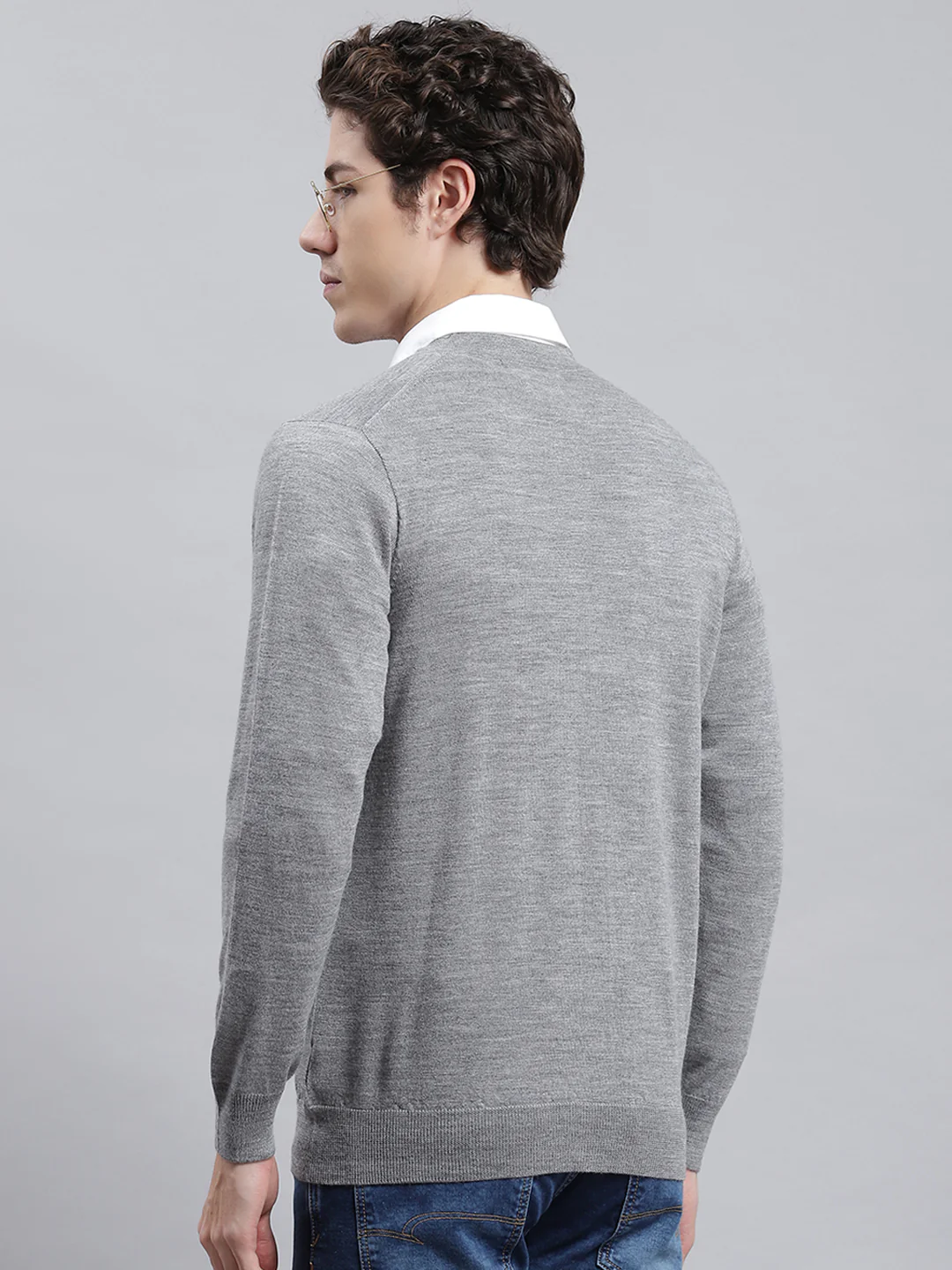Men Grey Solid Cardigan - Image 5