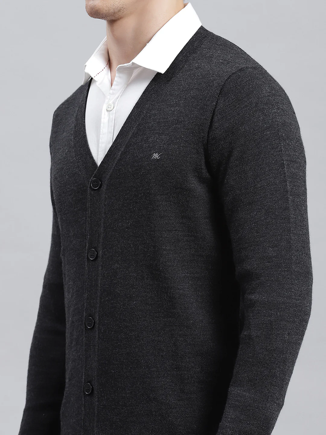 Men Grey Solid Cardigan - Image 6