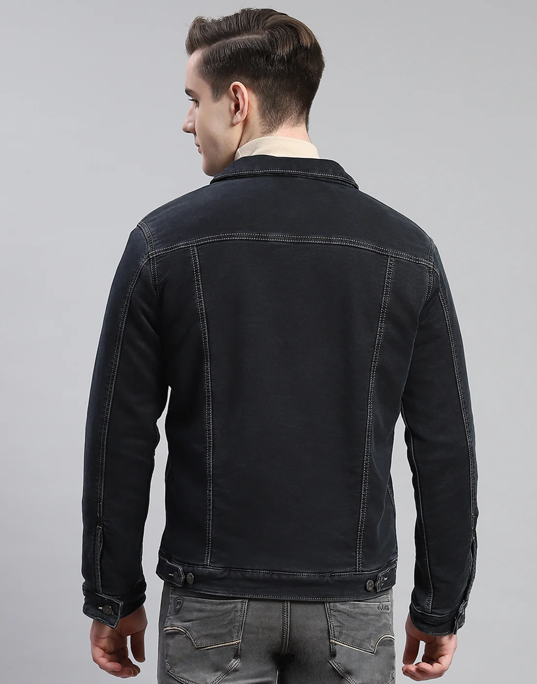 Men Grey Solid Collar Full Sleeve Jacket - Image 6