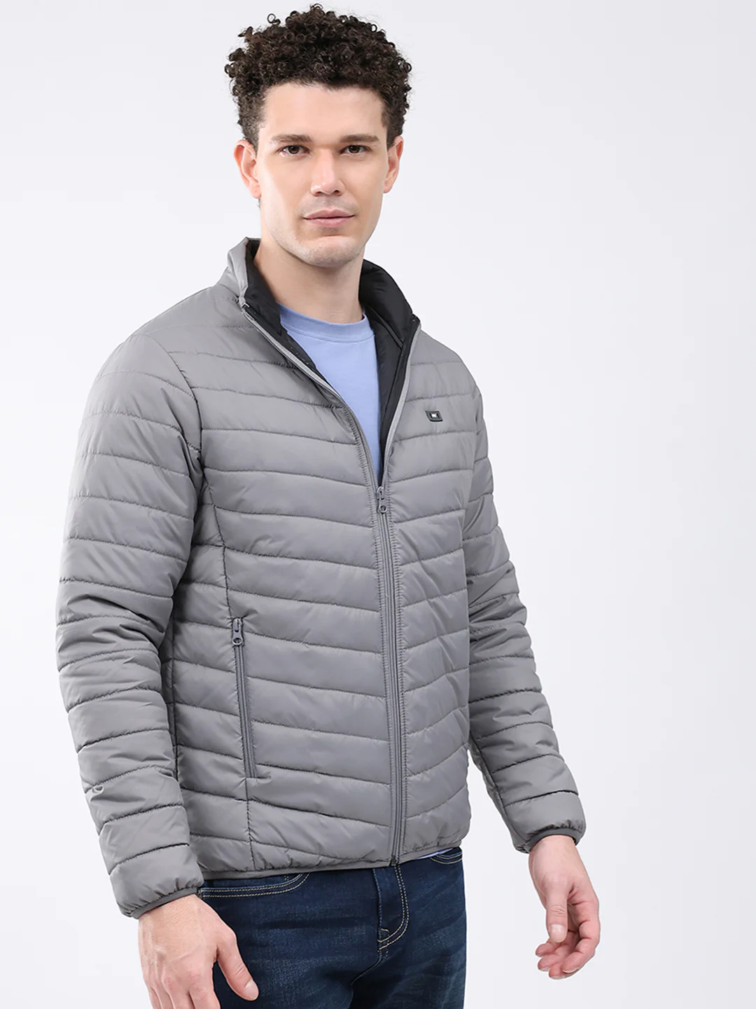 Men Grey Solid Collar Full Sleeve Jacket - Image 4
