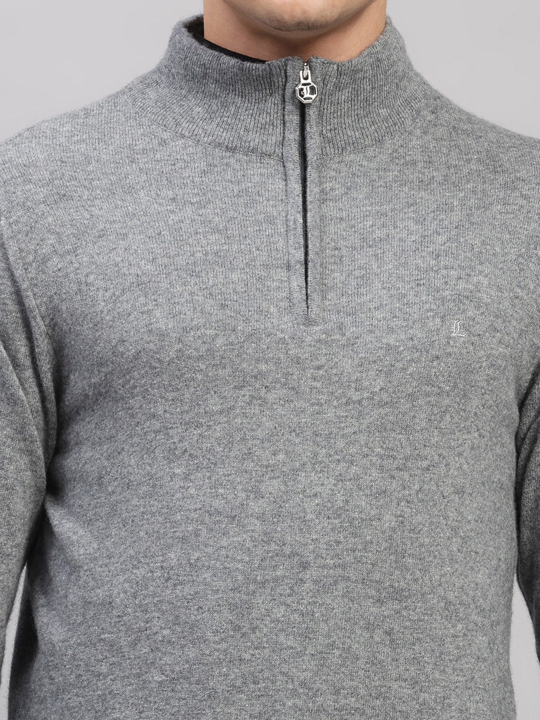 Luxuria Men Grey Solid Collar Full Sleeve Pullover - Image 6