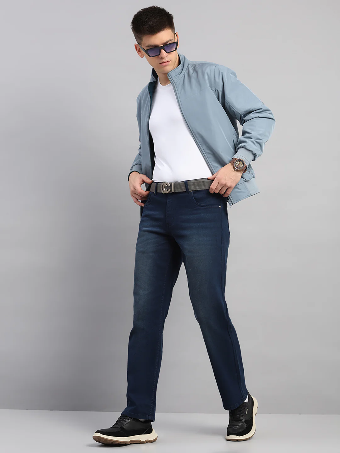 Men Grey Solid Collar Full Sleeve Reversible Jacket - Image 2
