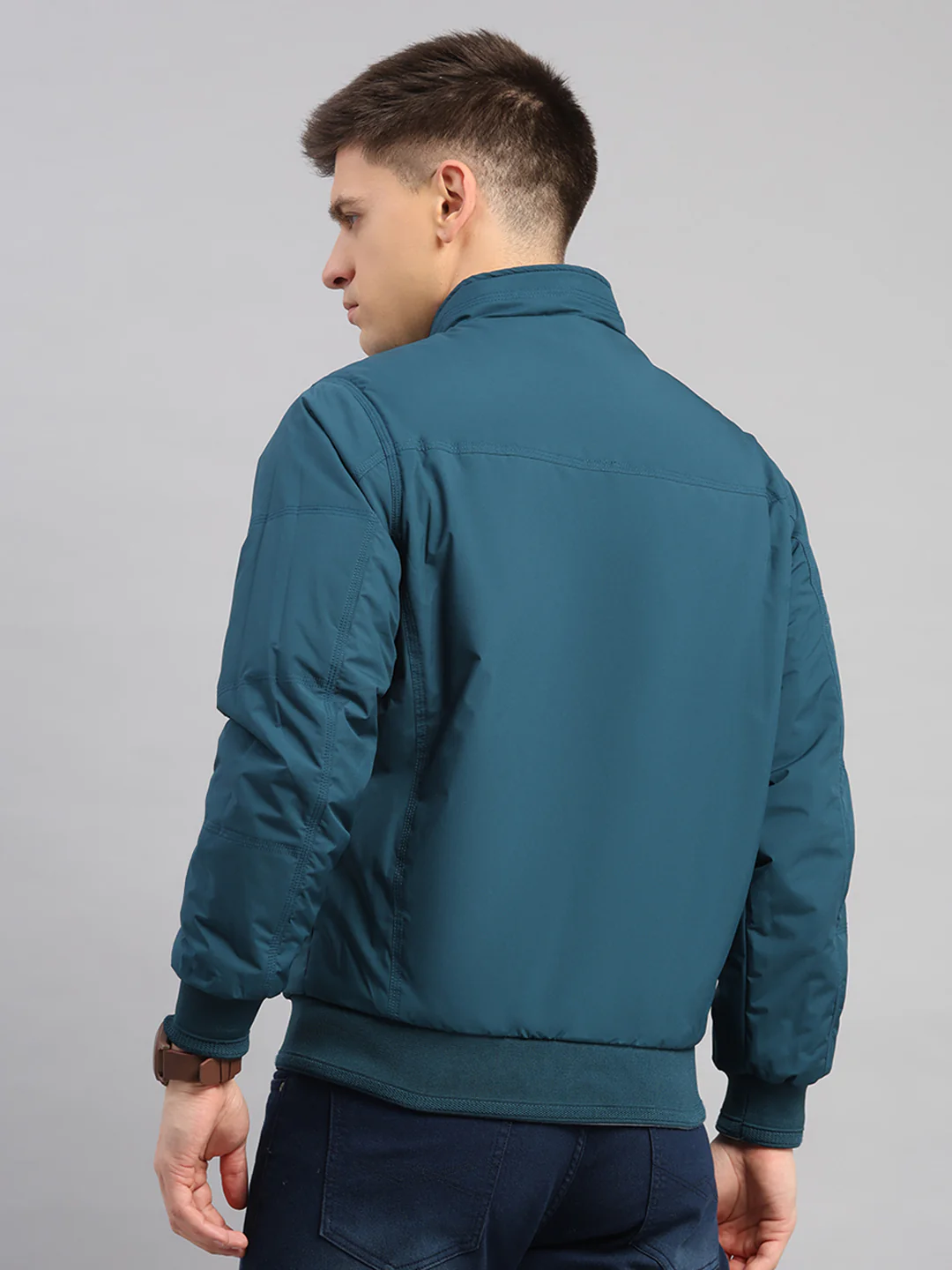 Men Grey Solid Collar Full Sleeve Reversible Jacket - Image 9