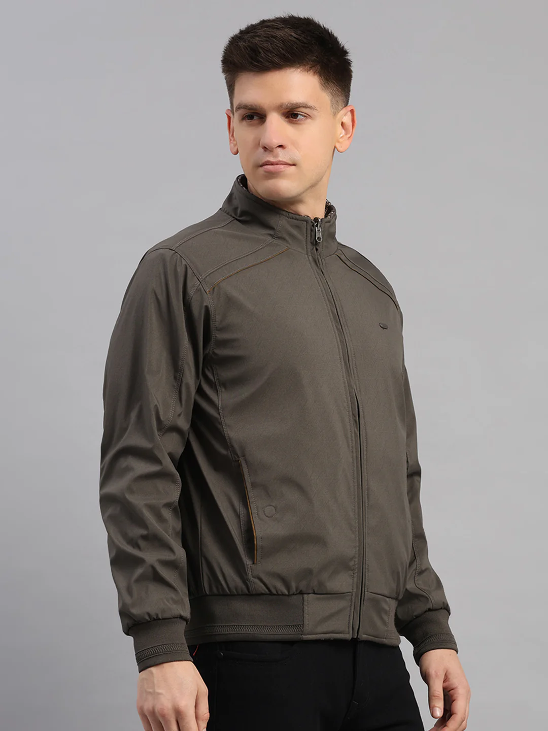 Men Grey Solid Collar Full Sleeve Reversible Jacket - Image 4