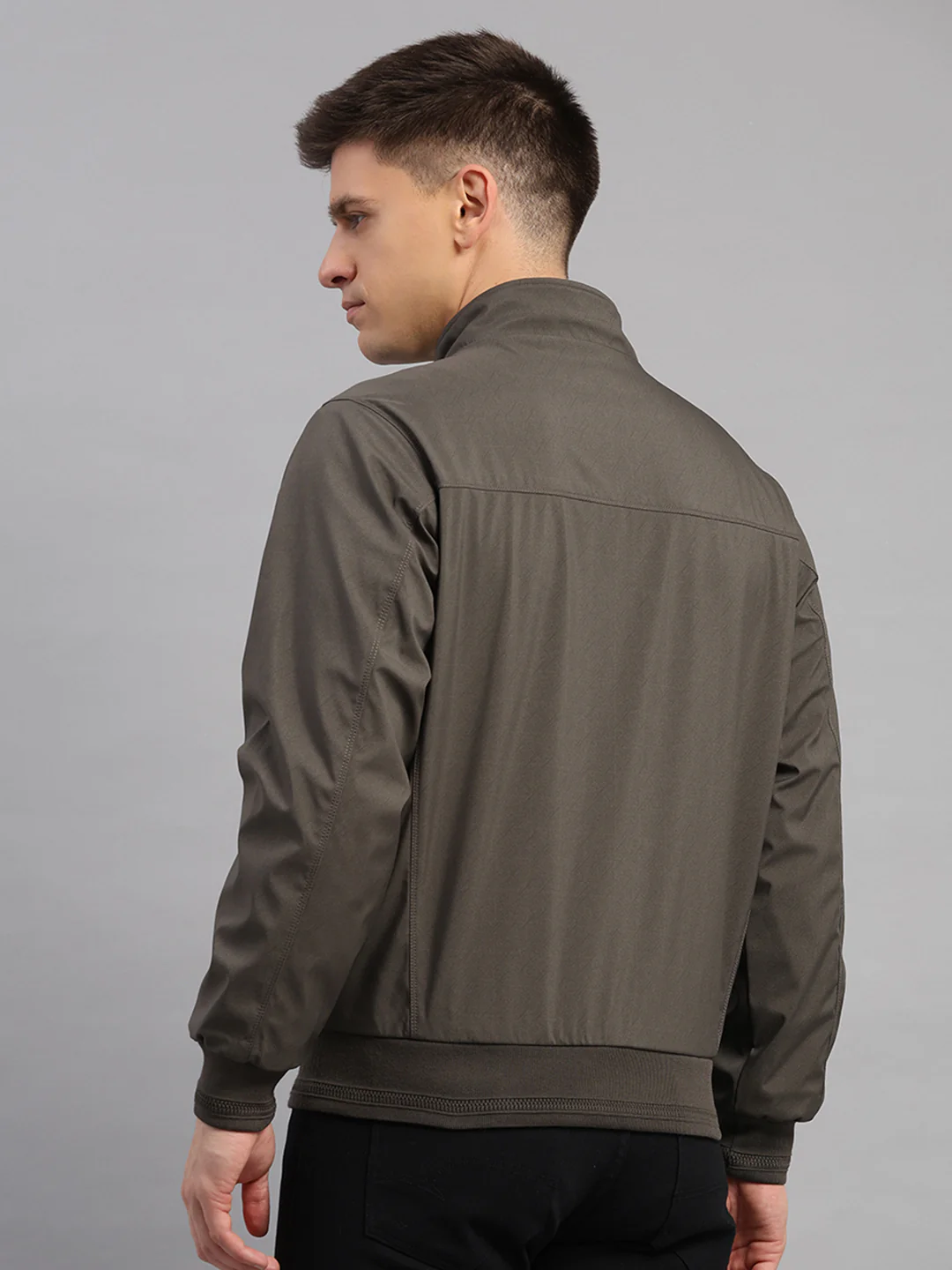 Men Grey Solid Collar Full Sleeve Reversible Jacket - Image 5