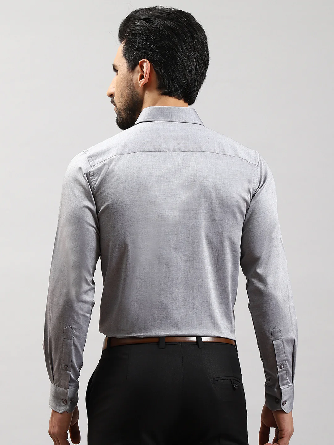 Men Grey Solid Collar Full Sleeve Shirts - Image 5