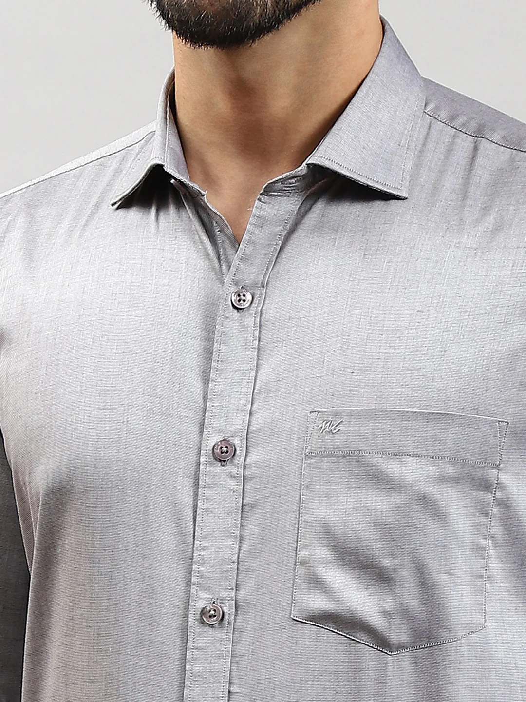 Men Grey Solid Collar Full Sleeve Shirts - Image 6