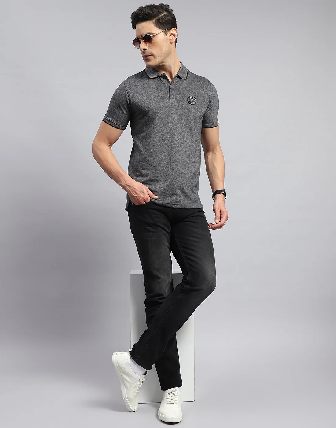 Rock.it Men Grey Solid Collar Half Sleeve T-Shirt - Image 2