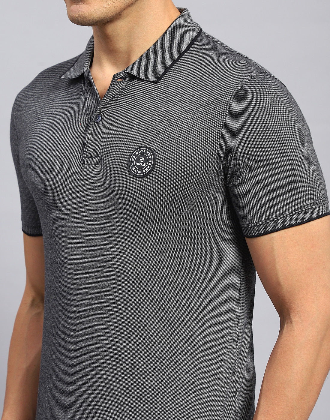 Rock.it Men Grey Solid Collar Half Sleeve T-Shirt - Image 3