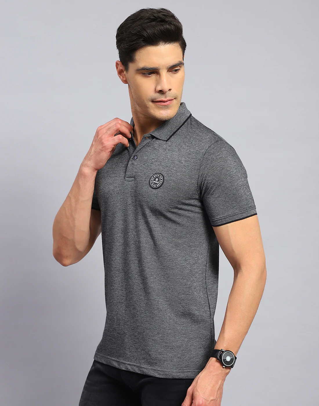 Rock.it Men Grey Solid Collar Half Sleeve T-Shirt - Image 4