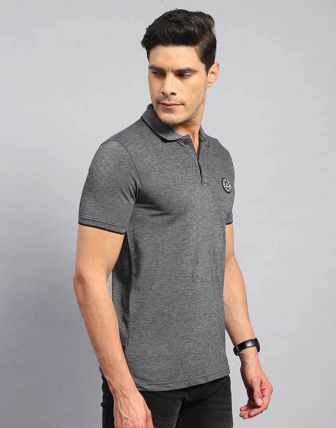 Rock.it Men Grey Solid Collar Half Sleeve T-Shirt - Image 5