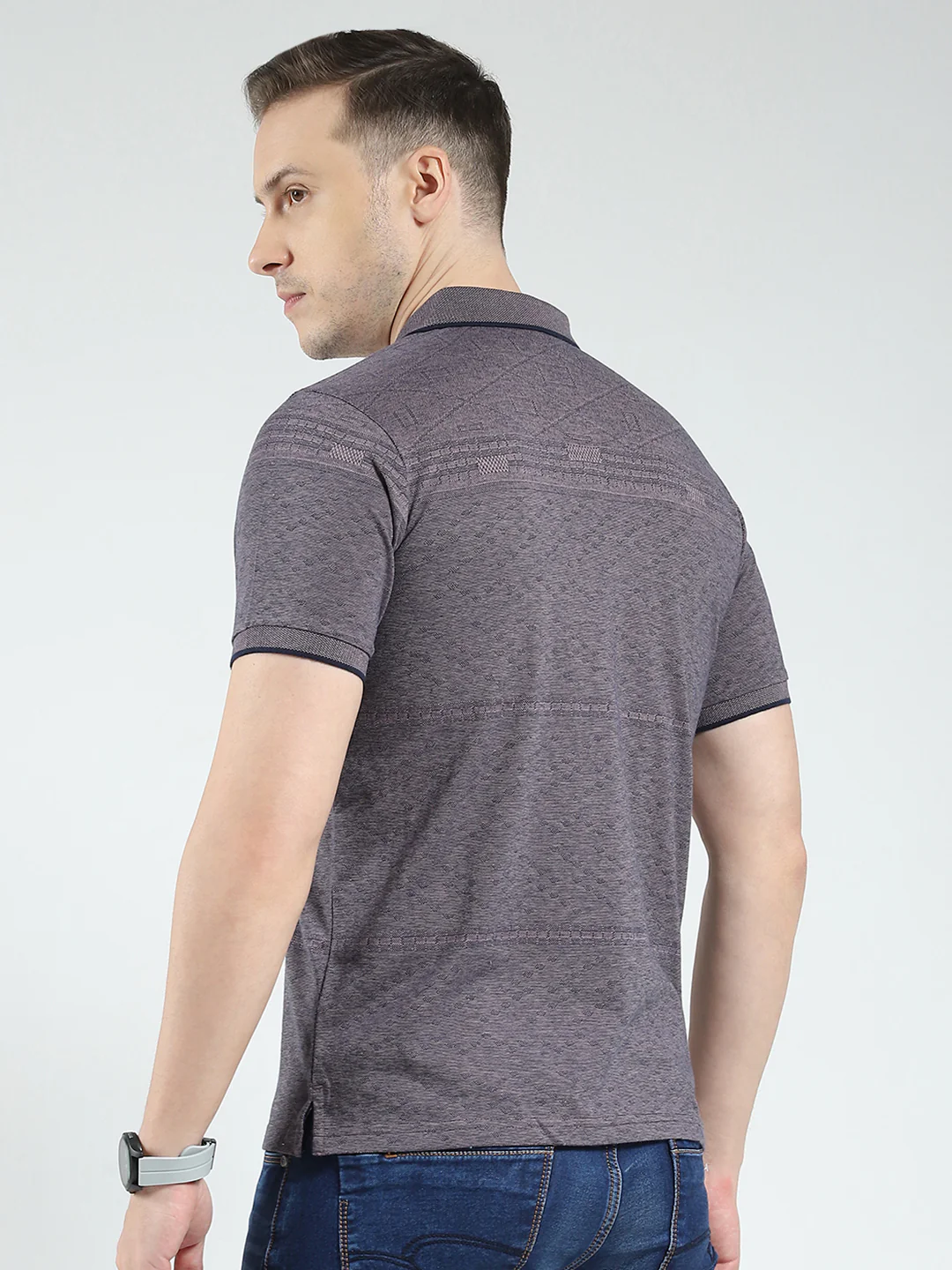 Men Grey Solid Collar Half Sleeve T-Shirt - Image 5