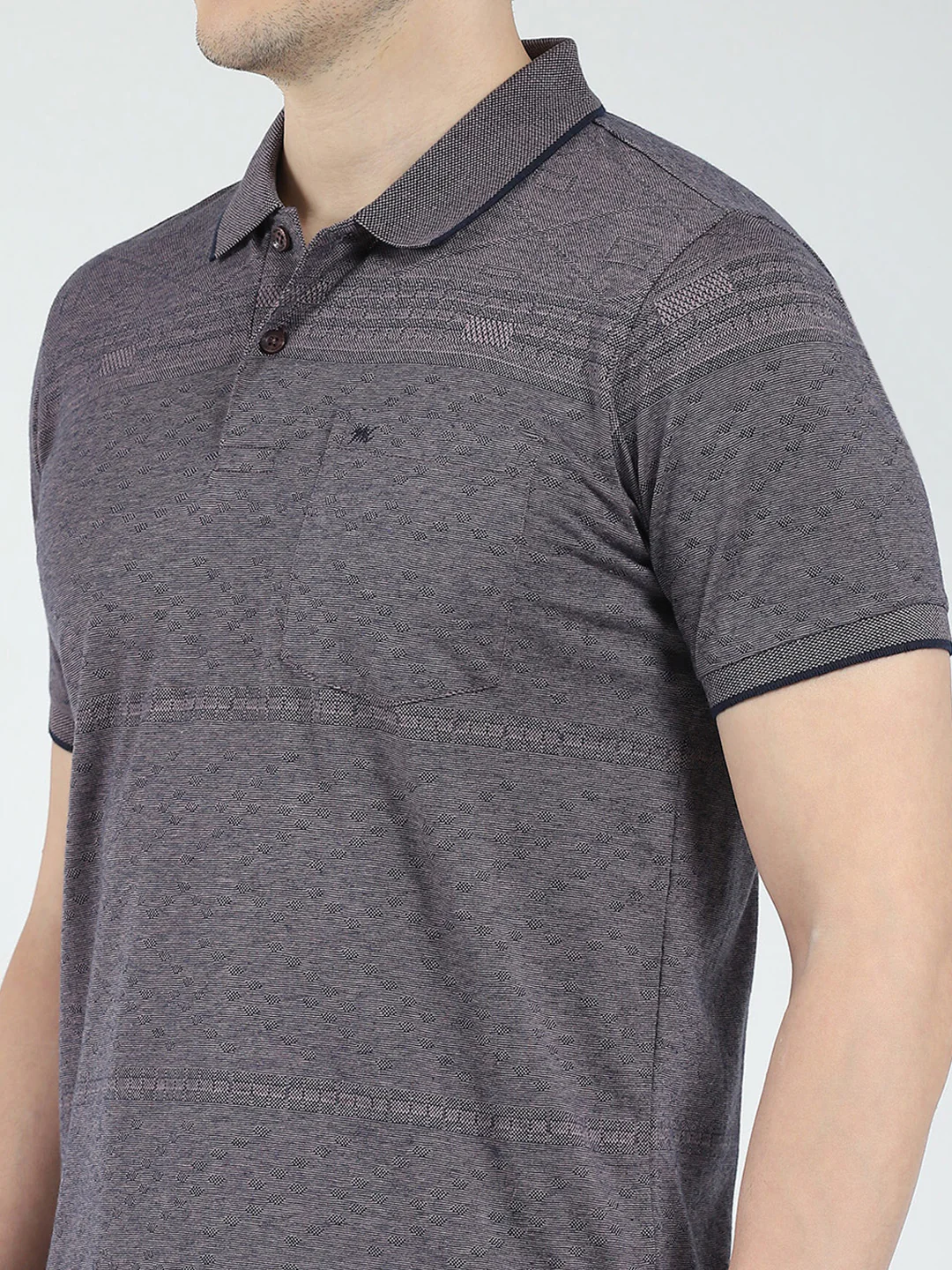 Men Grey Solid Collar Half Sleeve T-Shirt - Image 6
