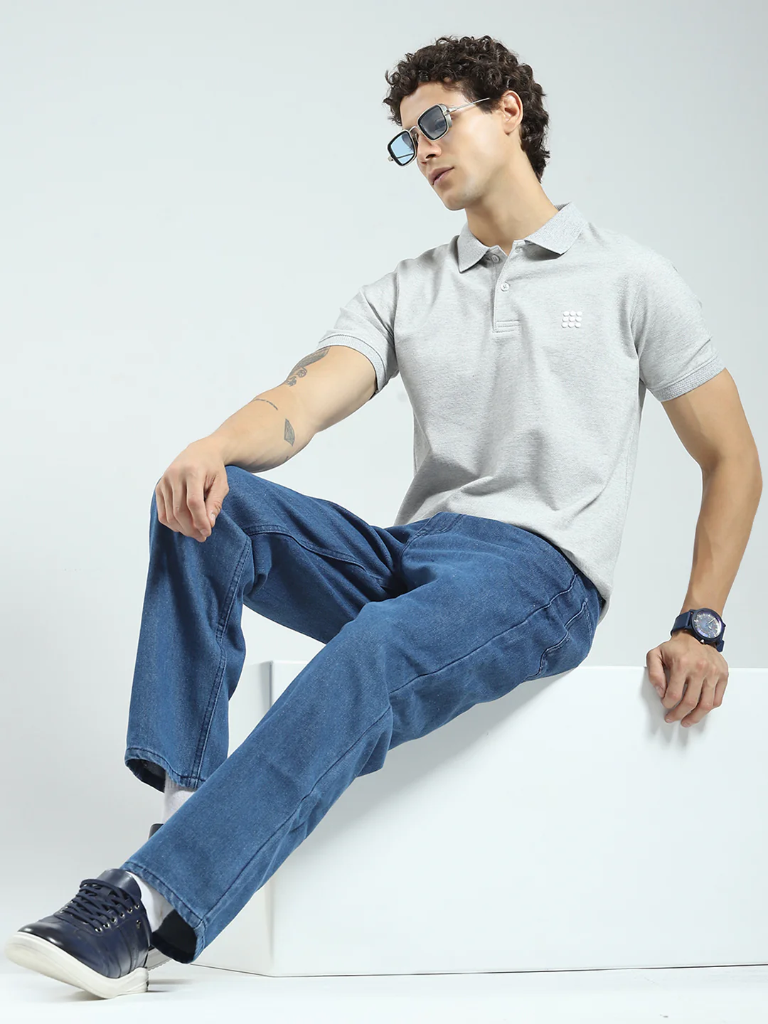 Rock.it Men Grey Solid Collar Half Sleeve T-Shirt - Image 2