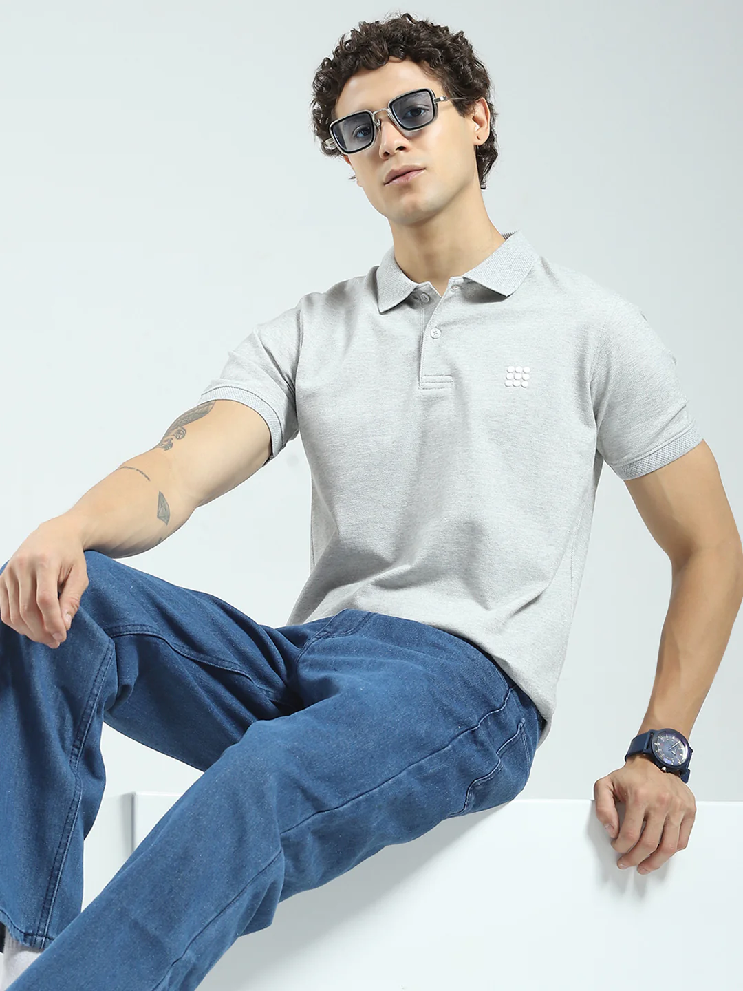Rock.it Men Grey Solid Collar Half Sleeve T-Shirt - Image 6