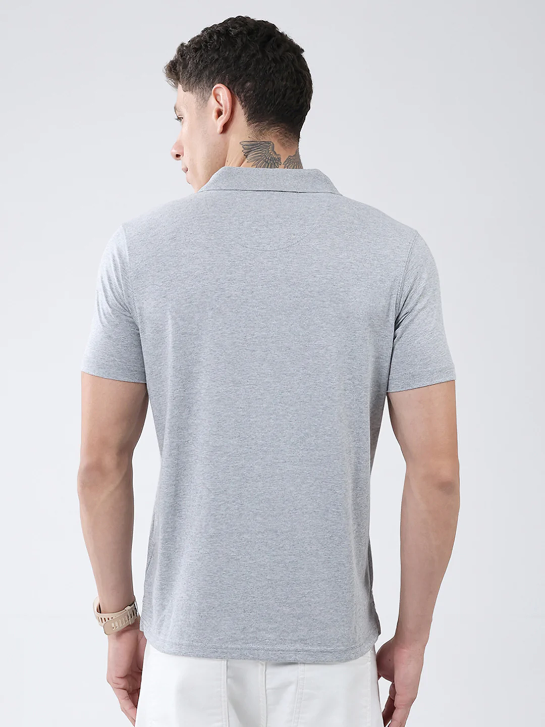 Men Grey Solid Collar Half Sleeve T-Shirt - Image 5