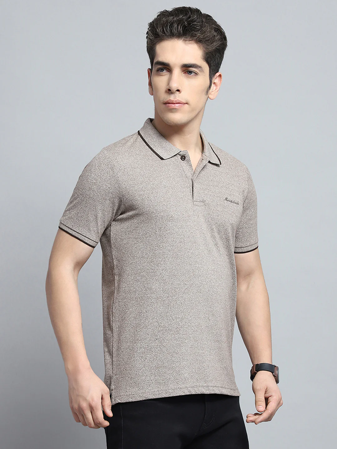 Men Grey Solid Collar Half Sleeve T-Shirt - Image 4