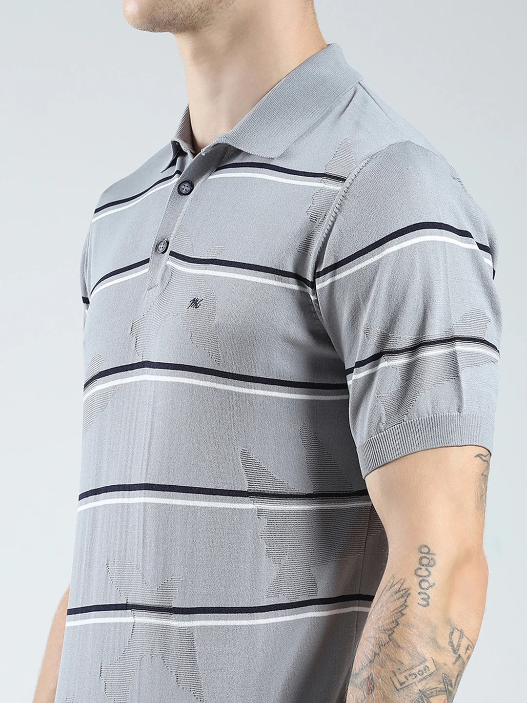 Men Grey Solid Collar Half Sleeve T-Shirt - Image 6