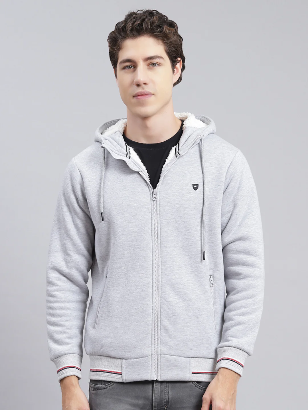Men Grey Solid Cotton Blend Sweatshirt - Image 2