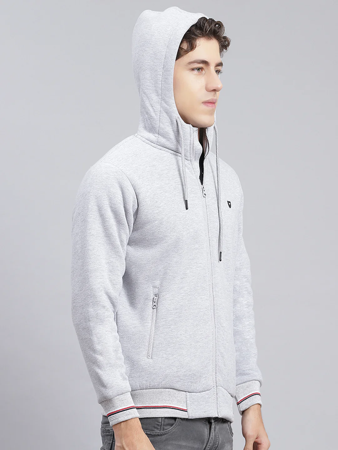 Men Grey Solid Cotton Blend Sweatshirt - Image 3